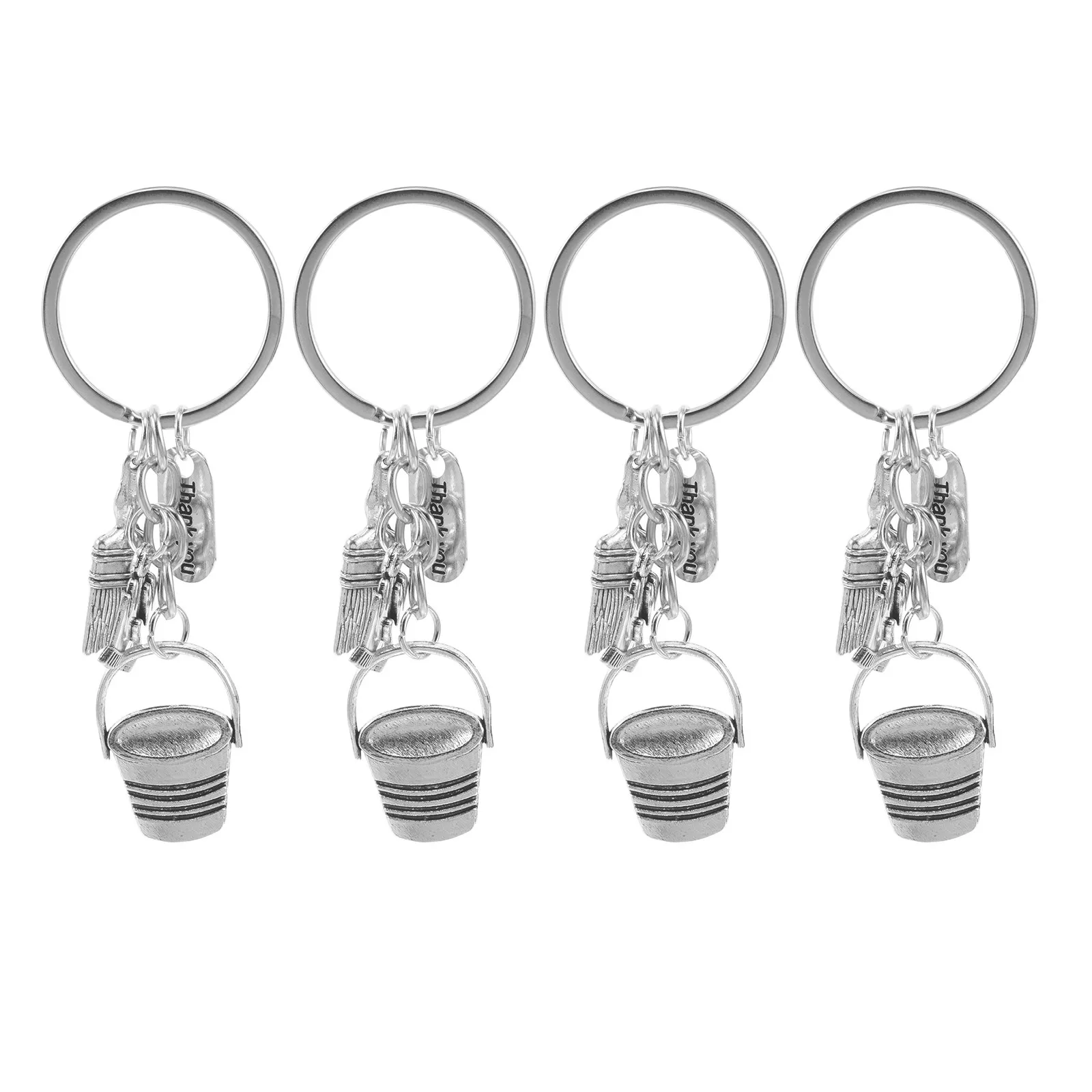 4Pcs Housekeeping Keychain Cleaner Appreciation Funny Cleaning Charm Purse Bag Pendant Employee Gift Bucket Brush Broom