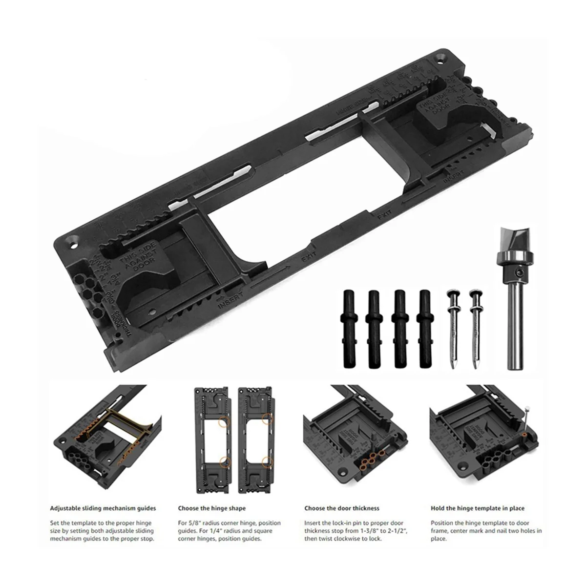 #17V Tools & Building Supplies,Door Hinge Jig, Door Hinge Template with 8 Hinge Sizes,Black