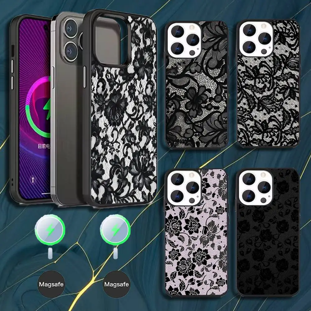 

Lace Print Pattern Phone Case For iPhone 17,16,15,14,13,12,11,Pro,Max,Plus,Mini,Magsafe,Magnetic Wireless Charging Case