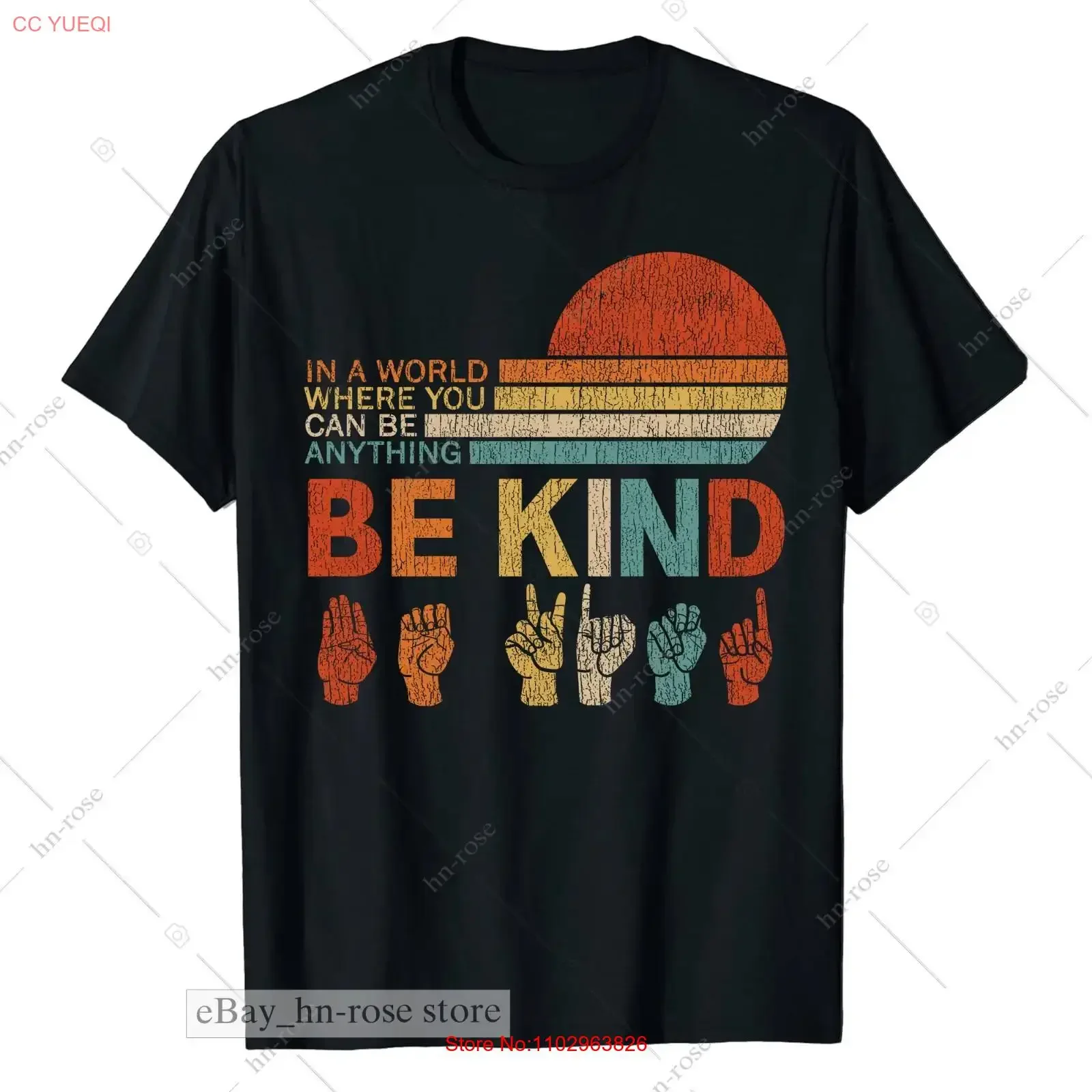 Футболка Be Kind с изображением знаков языка жестового общения (ASL), винтажная, в стиле ретро, с изображением заката, символизирующая позитив, мягкая, унисекс, для повседневной носки.