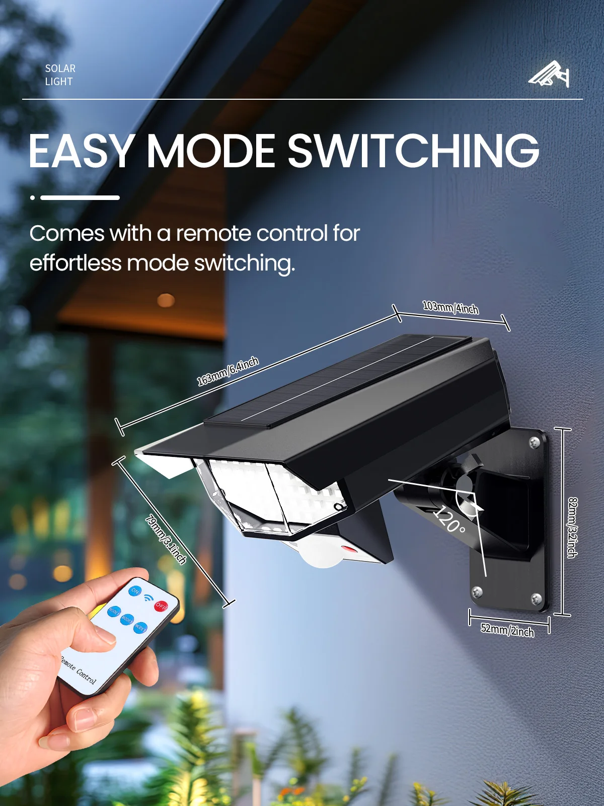 

Солнечный светильник для улицы с датчиком движения, 65 светодиодов, прожектор в стиле камеры, подходит для веранд, садов, дворов, улиц