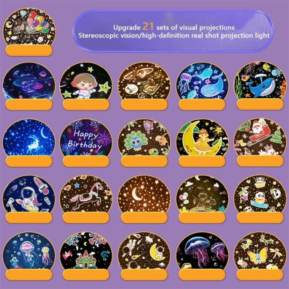 

21 Films Rotating Robot Tank Projector Lamp Cartoon Music Rechargeable Projection Lamp Ocean Jellyfish Projection