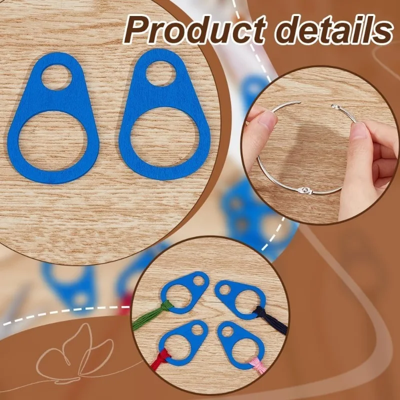 50Pcs Wood Bobbins with Hinged Ring Blue Teardrop Wood Bobbins Cross Stitch Tread Bobbins Sewing Thread Winding
