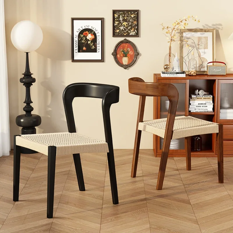 Designer Dining Chair Solid Wood Retro Home Rattan Chair Nordic Medieval Minimalist Restaurant 벤치의자 Comedor Kitchen Furniture image 5