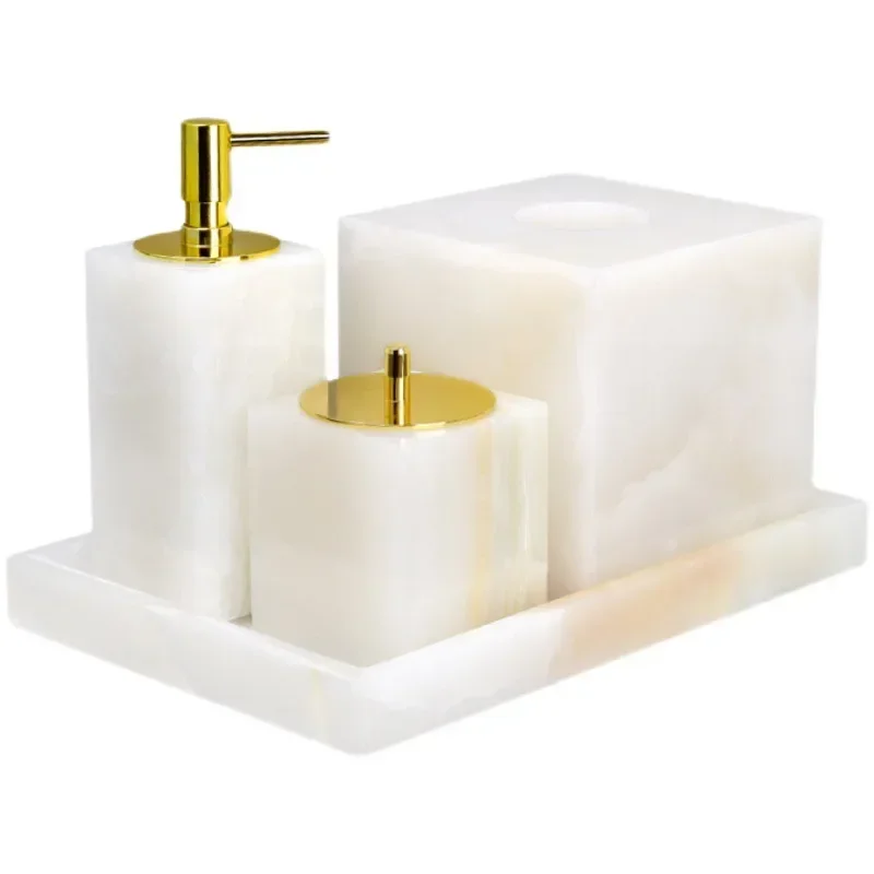 Countertop Bath Freedom collocation,Lotion /Soap Dispenser,Toothbrush Cup Holder Tumbler,Cotton Jar and Vanity Tray,Marble White