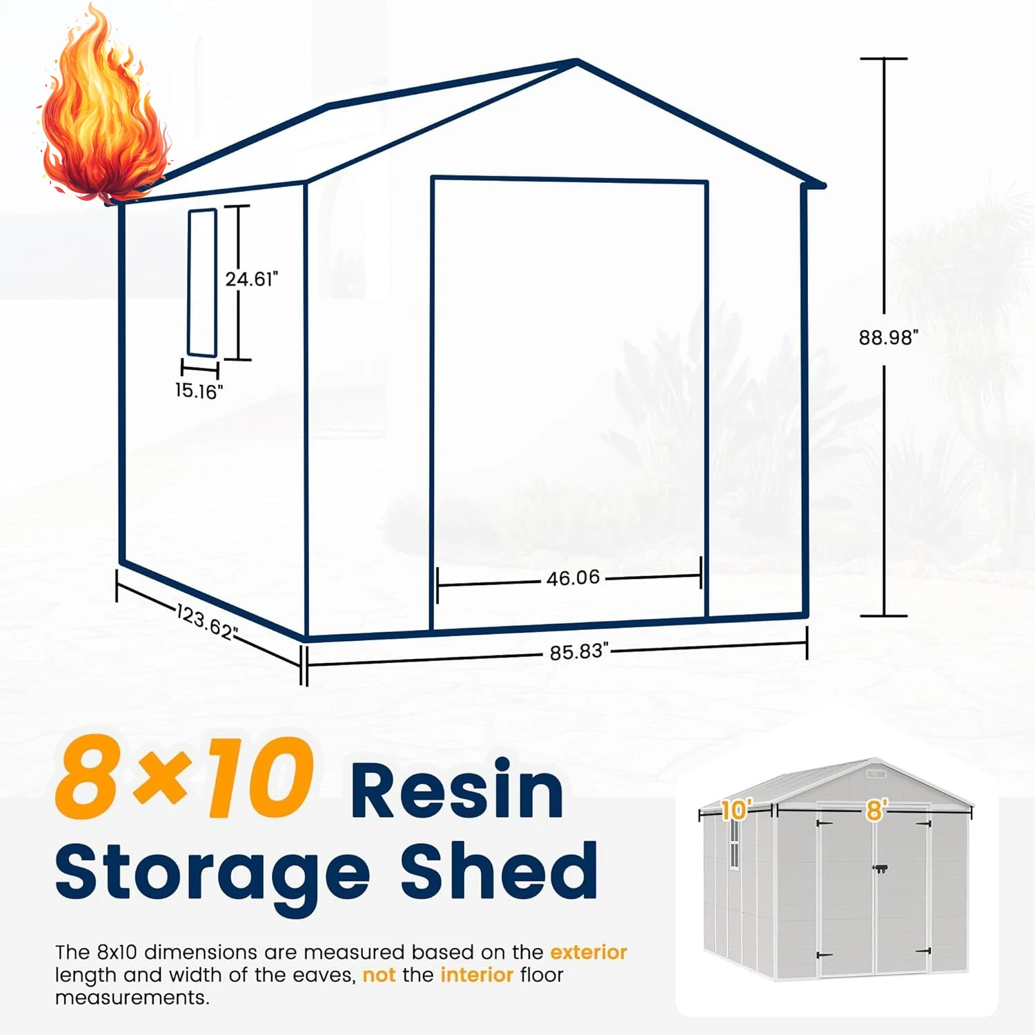 

Resin Storage Shed 8 x 10 FT, Outdoor Garden Sheds with Floor Plastic Patio Outdoor Storage with Lockable Door for Bike