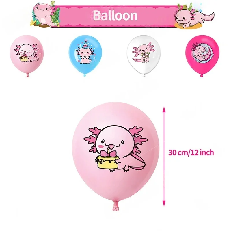 Rosa Salamander Geburtstagsparty Dekorations-Set Banner Tortendekoration Luftballons für Kinderparty Geburtstagsgeschenke Babyparty Fotobox – Detail 4