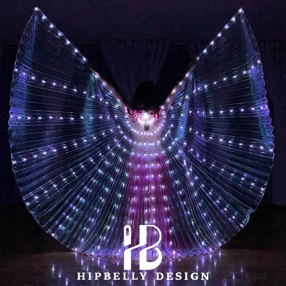 Belly Dance อุปกรณ์เสริม Performance Props LED ปีกสีฟ้า 300 โคมไฟเต้นรําชุดสําหรับผู้ใหญ่ผู้หญิงประสิทธิภาพ Wing ชุด