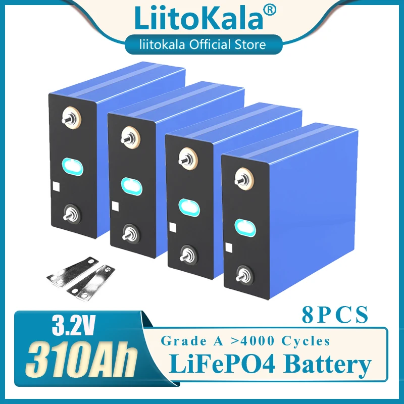 8pcs LiitoKala 3.2v 280Ah 310Ah 320Ah Lithium Iron Phosphate Battery Solar Cell 12v 24v 36v Grade A Lifepo4 Cell Tax Free