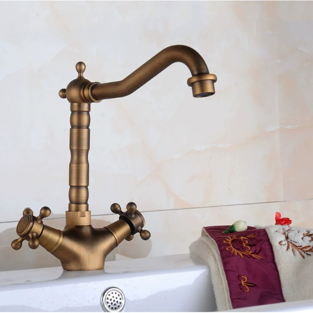 

Basin Faucet Bathroom Sink Faucet Rotation Dual Handle Kitchen Wash basin Mixer Taps Antique Total Brass Tap