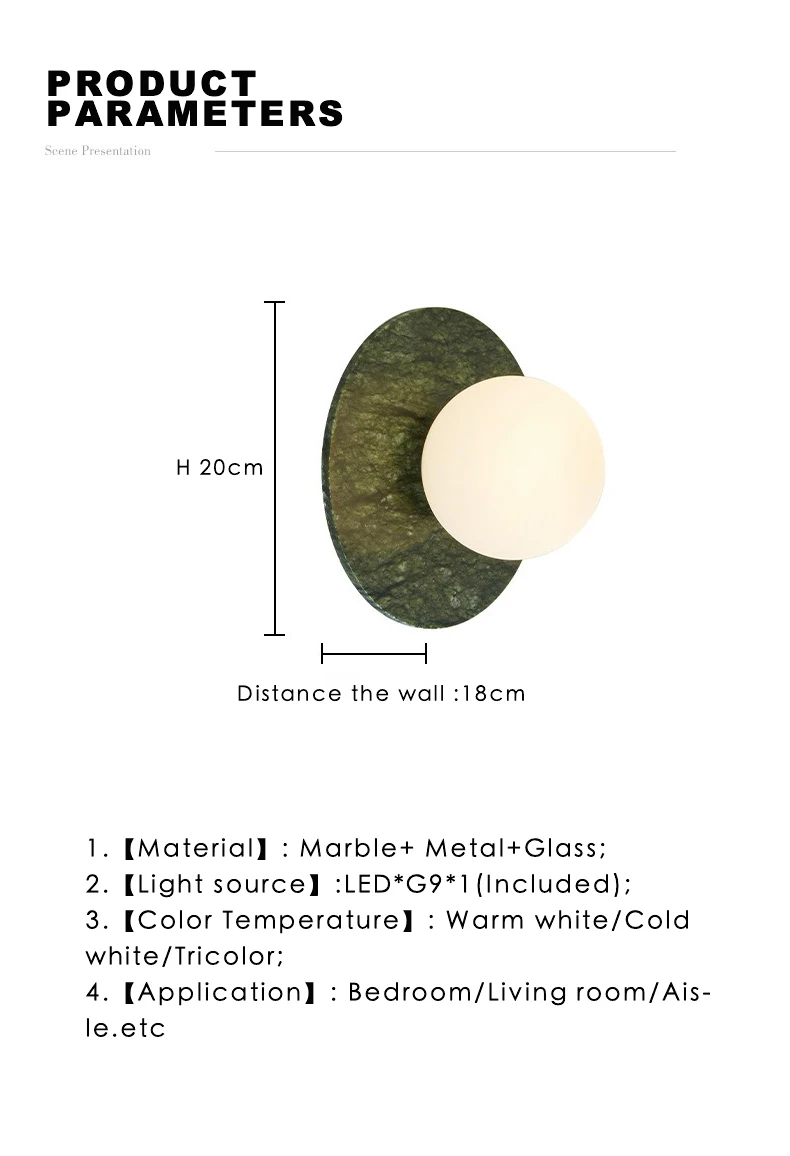 Luxury Green Marble Wall Lamp Led Living Room Home Deco Circular Wall Lights Foyer Bedside Hotel Corridor Sconce G9 Lighting ﻿