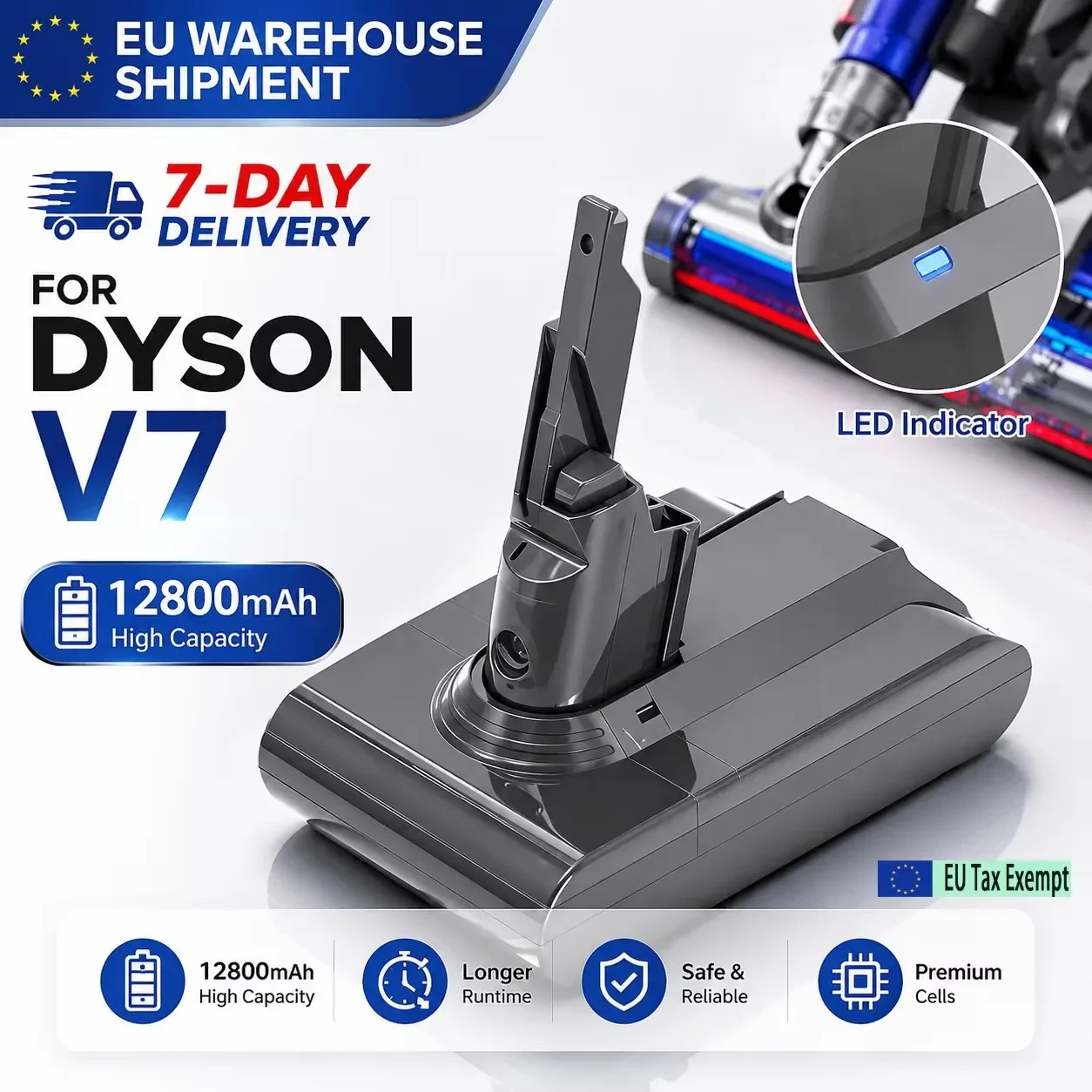 Batteria di ricambio per aspirapolvere Dyson V7 SV11, 21,6 V, 12800 mAh, batteria ricaricabile agli ioni di litio, adatta al modello Animal Pro, batteria per aspirapolvere a lunga autonomia.