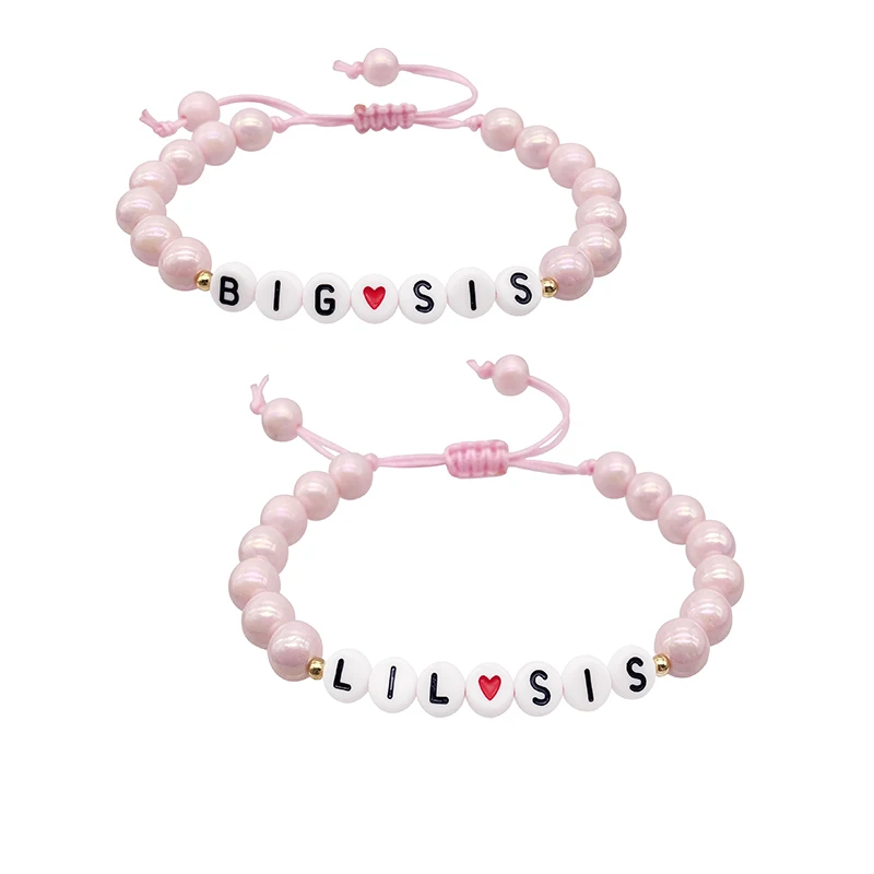 Big Sister Letters Bracelets For Sister Gifts 2023 Fashion Friendship Letter Pink Beads Rope Bracelets Drop Shipping Jewelry