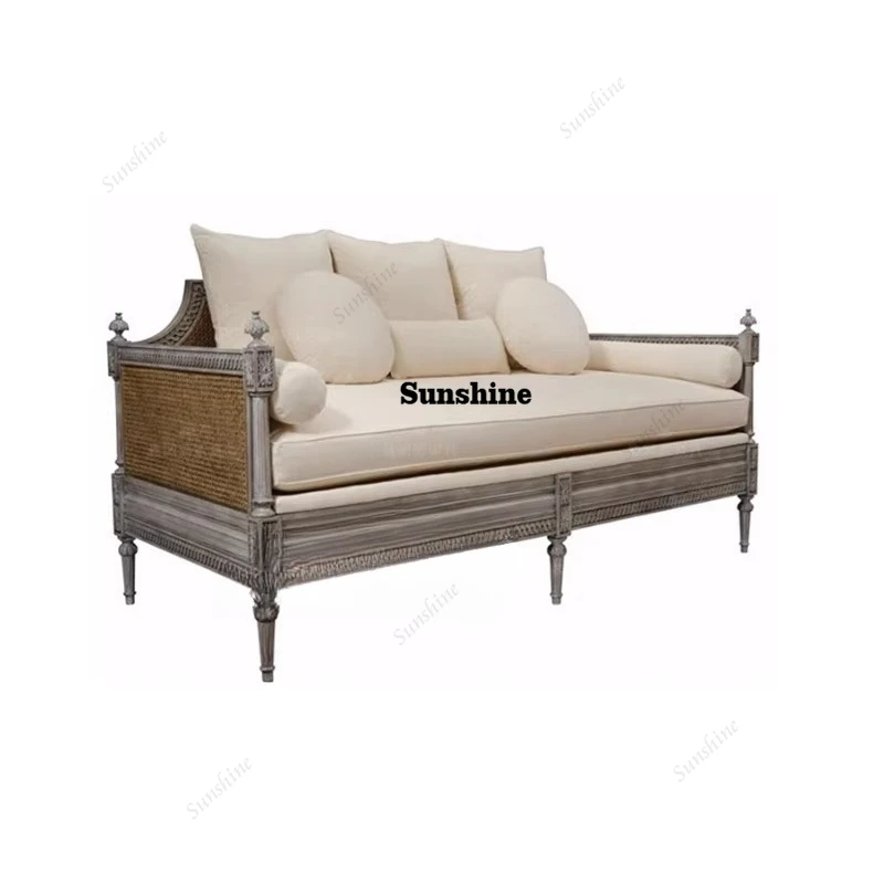 

American style, high-end bamboo and rattan solid wood sofa, design, retro and old