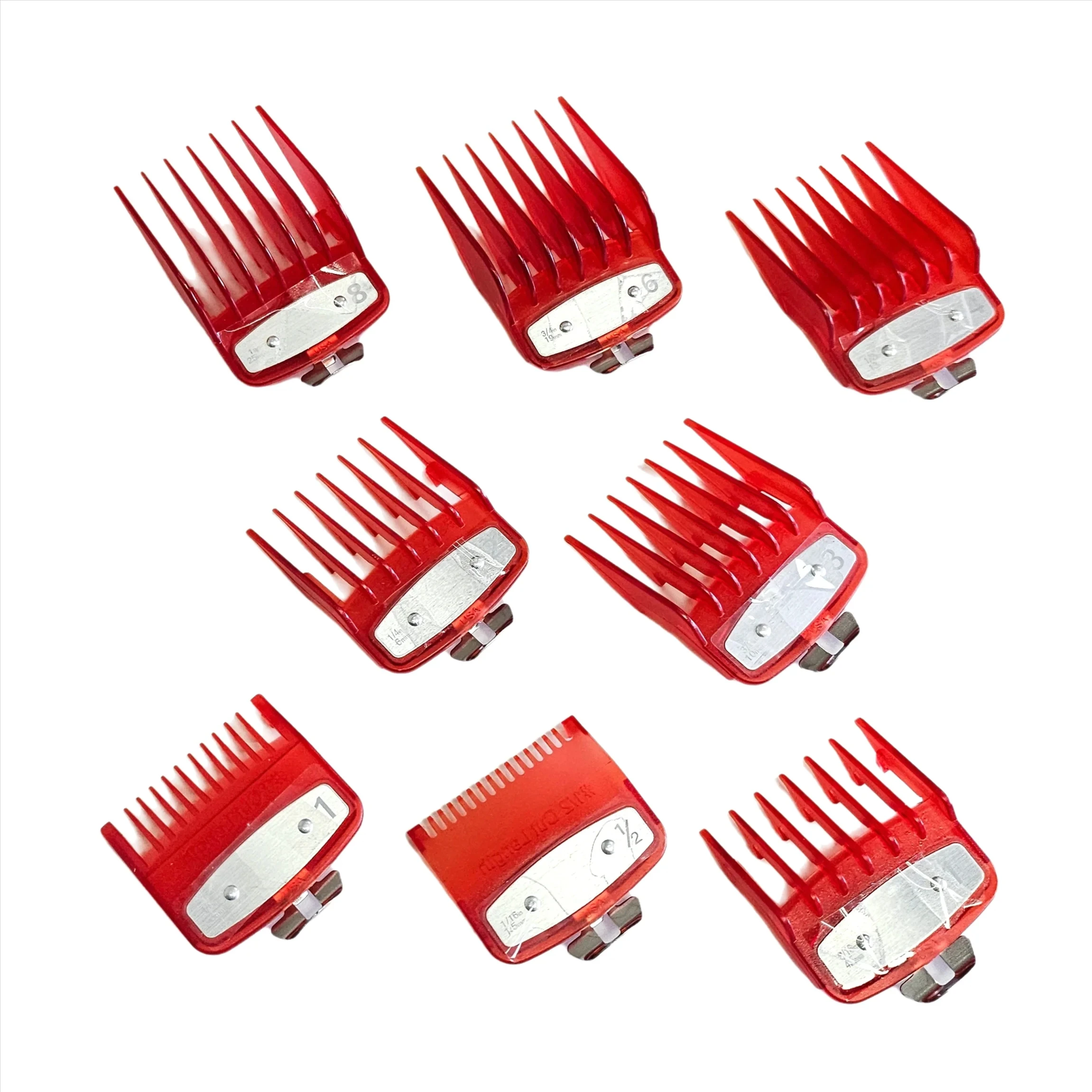 Clipper Guards guide combs Set Compatible with Most Wahl/Kemei/VGR/wmark and many brands Clippers 8 Piece Set, red Color