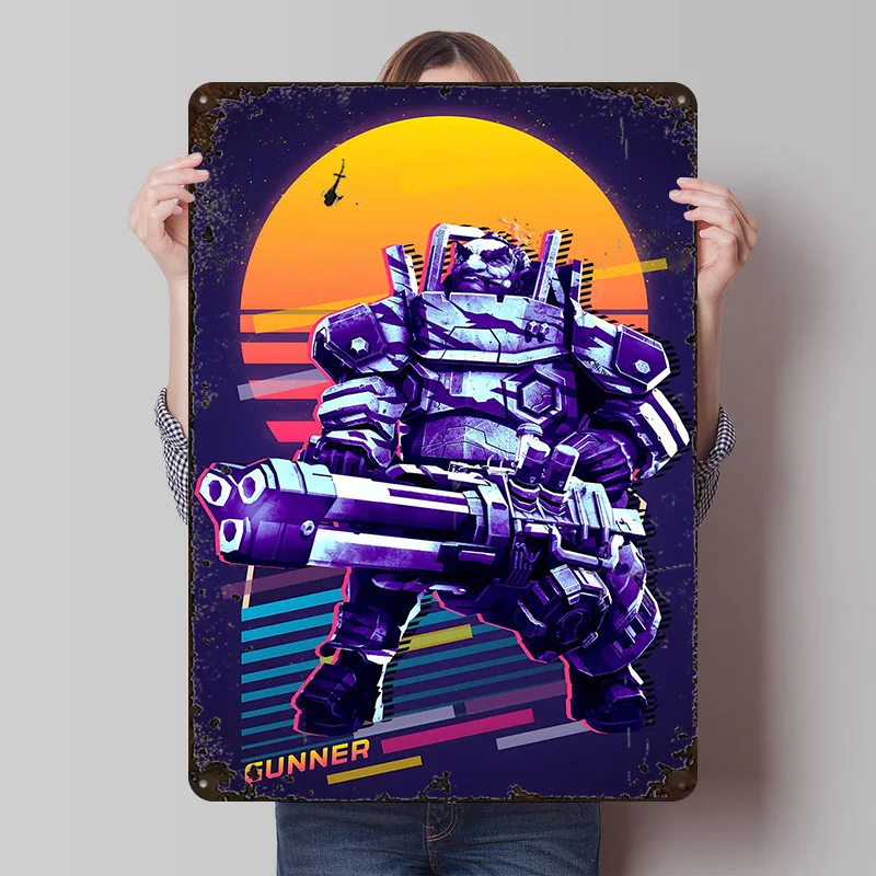Retro Gunnerx Neon-Spiel Metallposter Individuelle Wandkunst Retro Vintage Blechschilder für Männerhöhle Raumdekoration Mancave-Dekoration