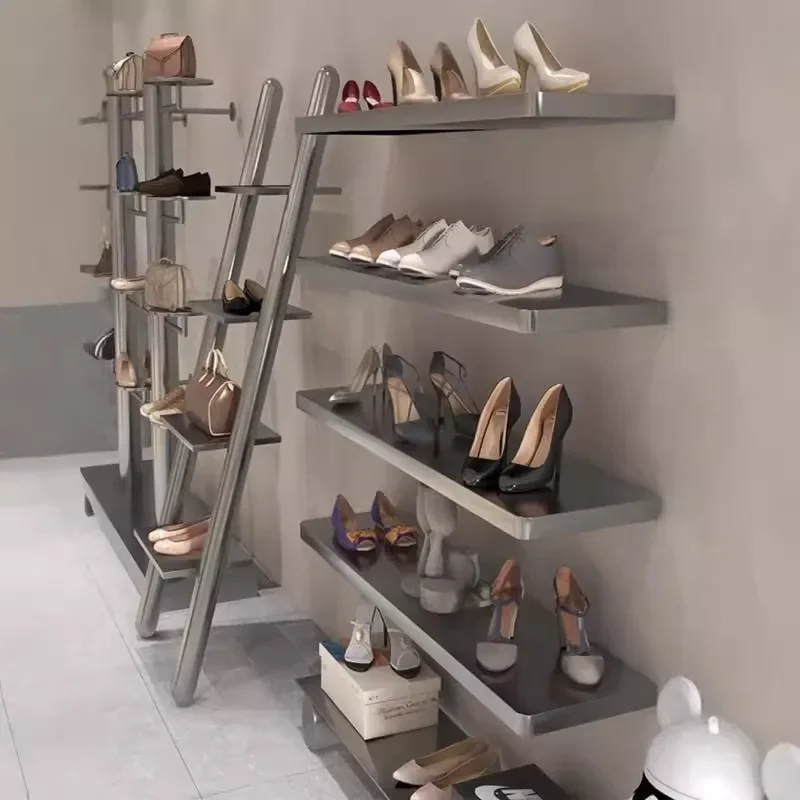 Shoe store shoe shelf shoe display rack clothing store bag display rack stainless steel live stream shelf simple style