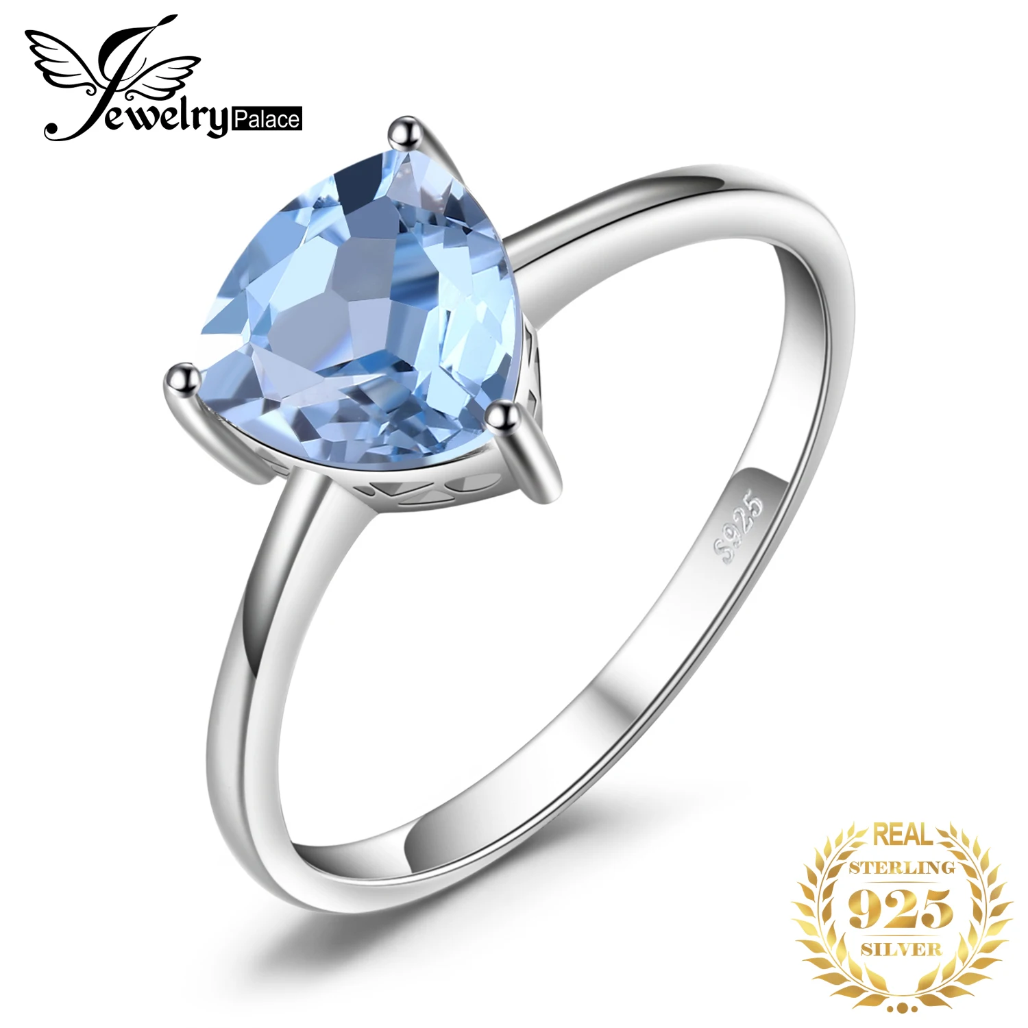 JewelryPalace 1.5ct Natural Blue Topaz 925 Sterling Silver Solitaire Ring for Woman Triangle Gemstone Jewelry Anniversary Gift