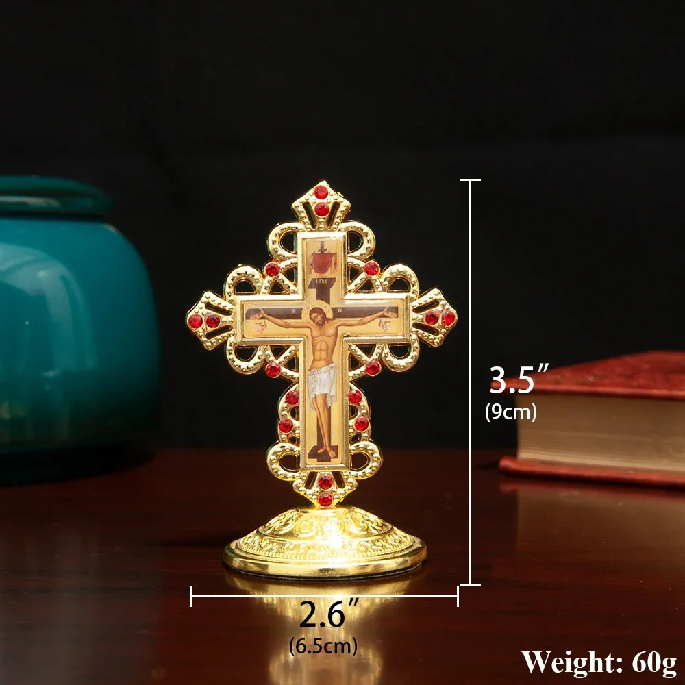 HTISOK Orthodoxes Kreuz Dreizackiges Jesus-Kreuz Vergoldet 3,5 Zoll Kirchendekoration Religiöses Geschenk Spirituelles Symbol Orthodoxes Kreuz – Detail 2