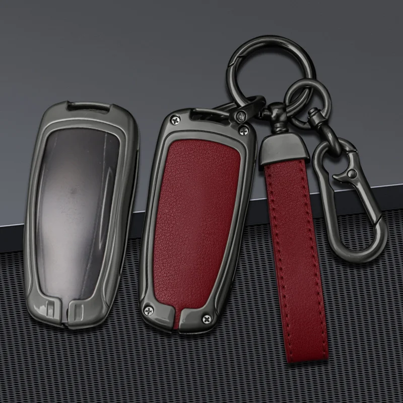 

Leather Zinc Alloy Car Key Cover Case Fob for Tesla Model X Model S Model 3 Model Y Key Shell Bag Holder Protector Accessories