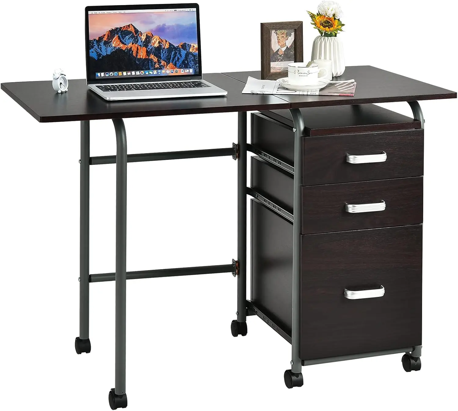 

Folding Computer Desk with 3 Storage Drawers, Mobile Home Office Desk Study Writing Desk The color is optional.