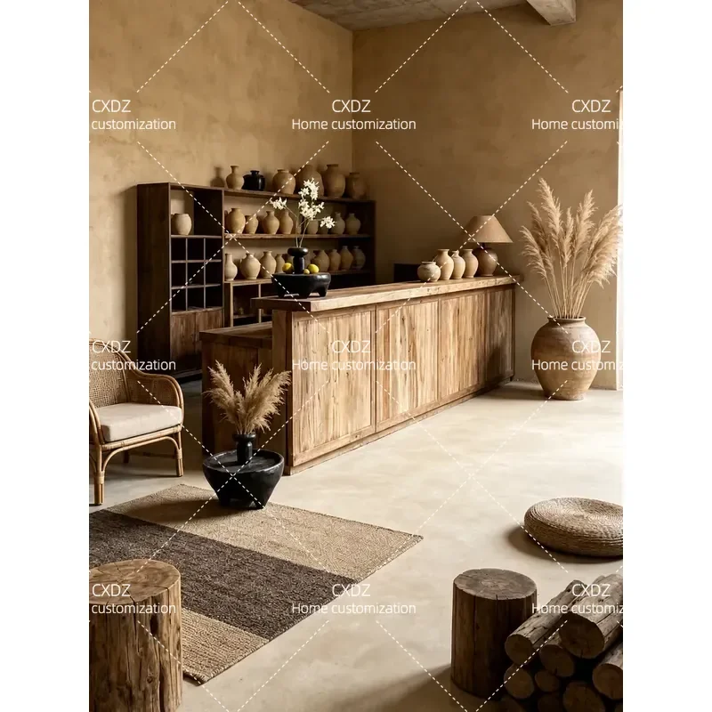 Wabi Wind front desk checkout page B & B Hotel Retro Cafe Reception Desk Commercial Display Cabinet Integrated Bar Table