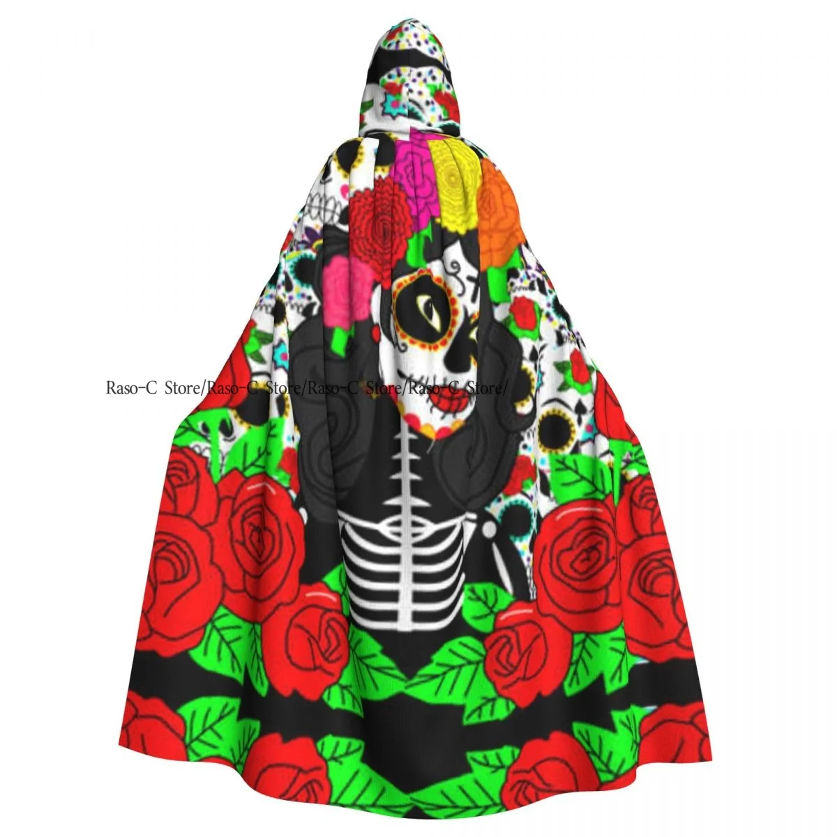 Unisex Adult Day Of The Dead Illustration Cloak with Hood Long Witch Costume Cosplay