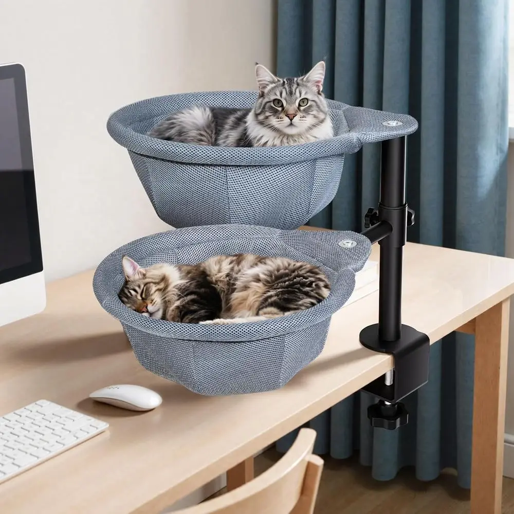 

360° Swivel Cat Desk Bed with Soft Fabric for Multiple Feline Companions