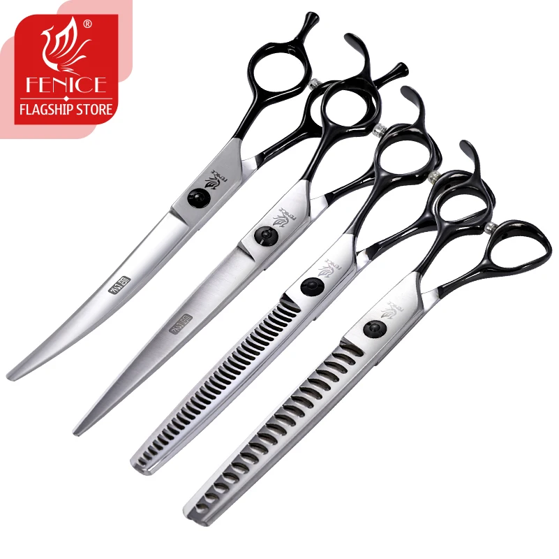 Fenice JP440C Steel Professional Pet Scissors Straight&Thinning&Curved Grooming Shears Tool Set