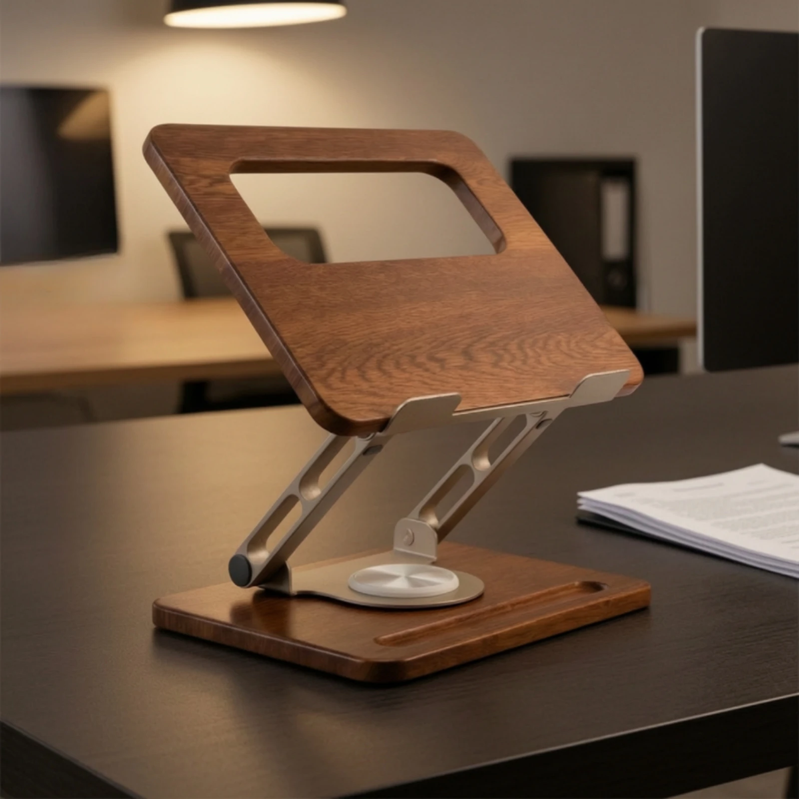 Laptop Stand Adjustable Laptop Stand with Wooden Board Notebook Riser Ergonomic Computer Holder Wood-Grain for Professionals