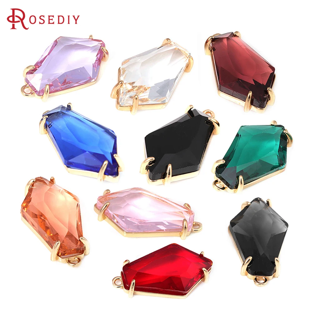 

4PCS 18K Gold Color Brass and Glass Polygon Charms Pendants Diy Jewelry Making Supplies Necklace Earrings Accessories for Women