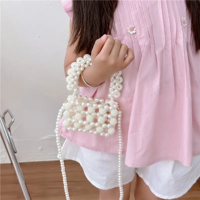 Pearl Kids Party Bag Mini Coin Purse Little Girl Style with Princess Satchel Crossbody Gift Pouch Toddler Shopping Shoulder Bag