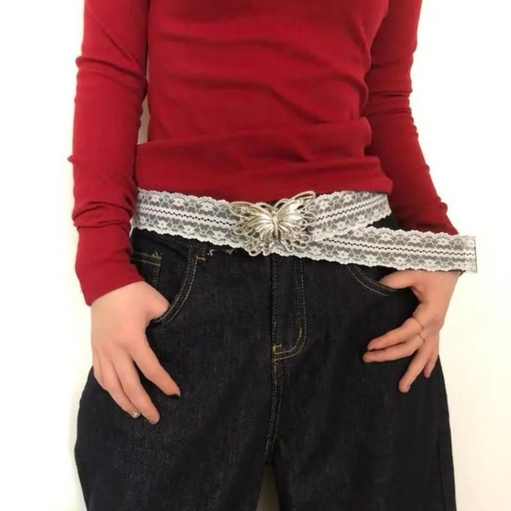 Cintura in pizzo stile coreano Ins Elegante cintura a farfalla dolce Abito vintage Y2K Cintura jeans Ragazze piccanti