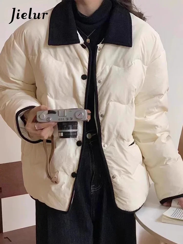 

Jielur новые зимние винтажные женские парки в корейском стиле, теплые повседневные женские короткие парки, черный, белый цвет, офисные женские парки