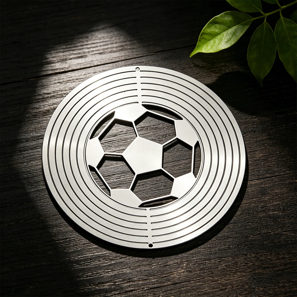Stainless Steel Soccer Shape Rotating Wind Spinner Sports Style Wind Chime For Garden Window Home Decor Football Fan Gift