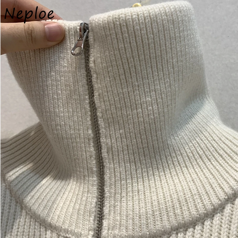 Neploe Japan Stand Collar Sleeveless Woman Sweaters Casual Loose Zip Solid Cardigan Knit Stripe Elegant Soft Sweater Vest