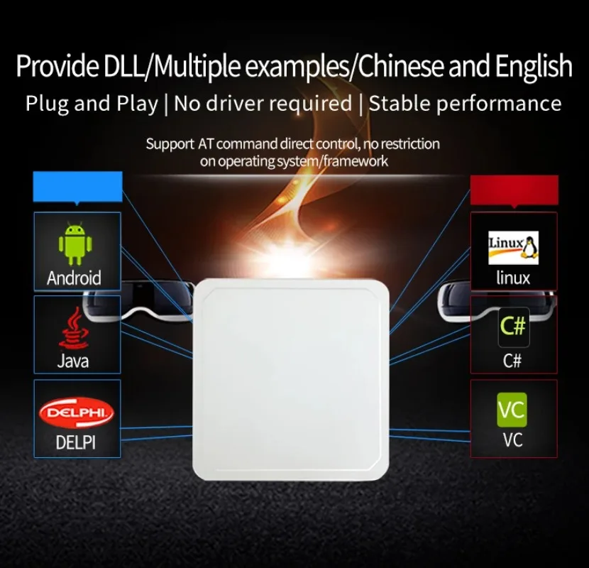 مواقف السيارات في الهواء الطلق طويلة المدى Uhf قارئ رفيد الكاتب الماسح الضوئي لنظام إدارة جرد المستودعات بطاقة التحكم في الوصول العلامة