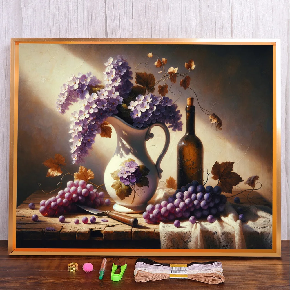 

Still Life Grape Pre-Printed Cross Stitch Kit Embroidery DMC Threads Handiwork Handmade Craft Knitting For Adults Gift Package