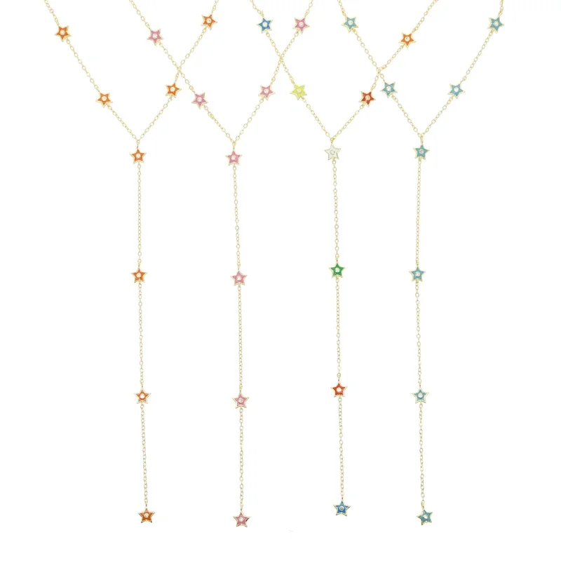 2024 Summer New Arrived Fashion Women Jewelry Colorful Enamel Star Charm Long Y Lariat Necklace