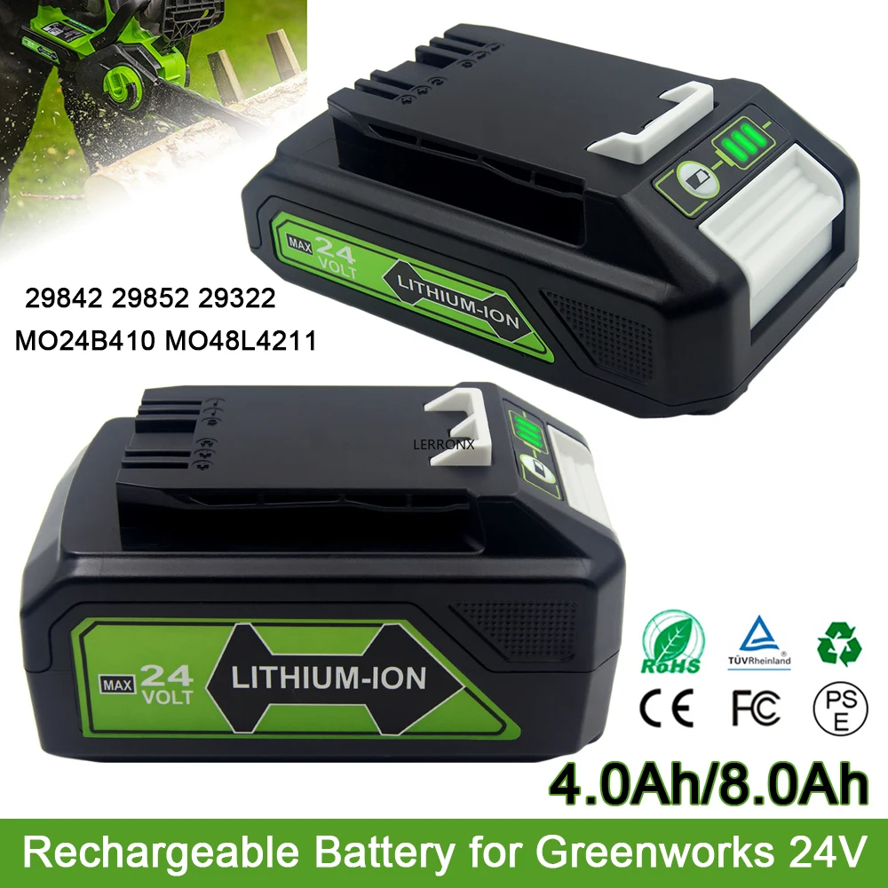 24V 8000mAh/4000mAh Li-ion Rechargeable Battery for Greenworks 24V 48V Power Tools 29842 29852 29322 20362 MO24B410 MO48L4211