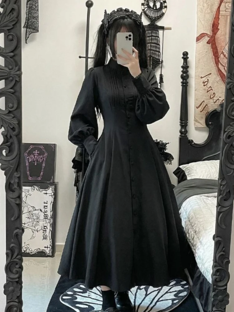 Harajuku Gotico Grunge Y2k Abito in pizzo Donna Anni 2000 Estetica Sexy Sottile Abiti da festa Coreano Fashion Design Nero Abito lungo da ballo