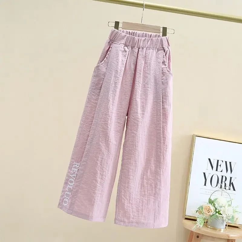 2026 Summer Kids' Ice Silk Anti Mosquito Straight Leg 9/10 Loose Pants Lightweight Ventilated Wide Leg Casual Pants for Children