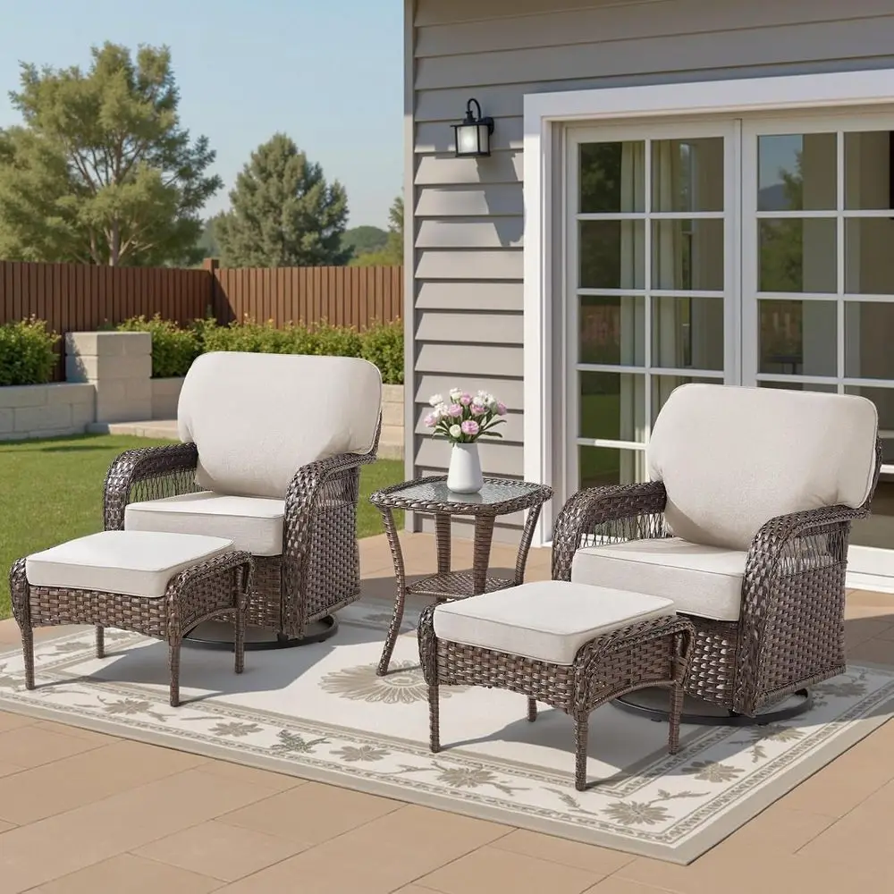

All-Weather Wicker Swivel Rocker Patio Set with Ottomans and Side Table, Beige