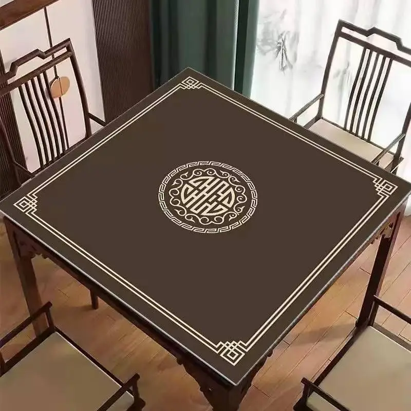 VIKAMA Square Mahjong Table Mat Classic Chinese Longevity Motif Non‑Slip Silent Foldable Game Pad for Home Desktop Decor