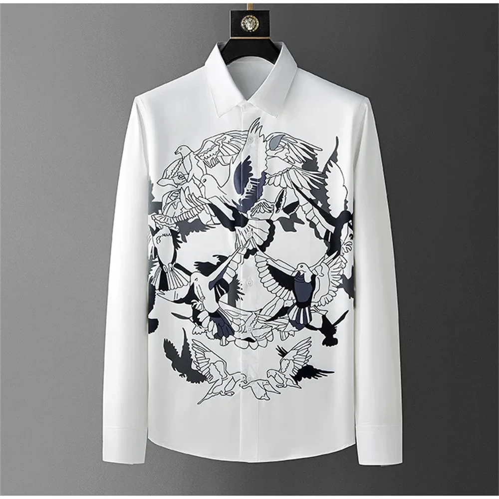 Luxury Printed Shirt Men's Long Sleeve Casual Shirt High Quality Fashion Premium Korean Version Top Large Size Men's Clothing
