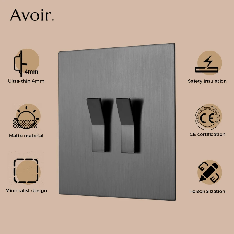 Avoir Wall Light Switch Push Button Y Type On Off 2Way Gray Power Socket Stainless Steel Korea Europe French Plug Home Appliance