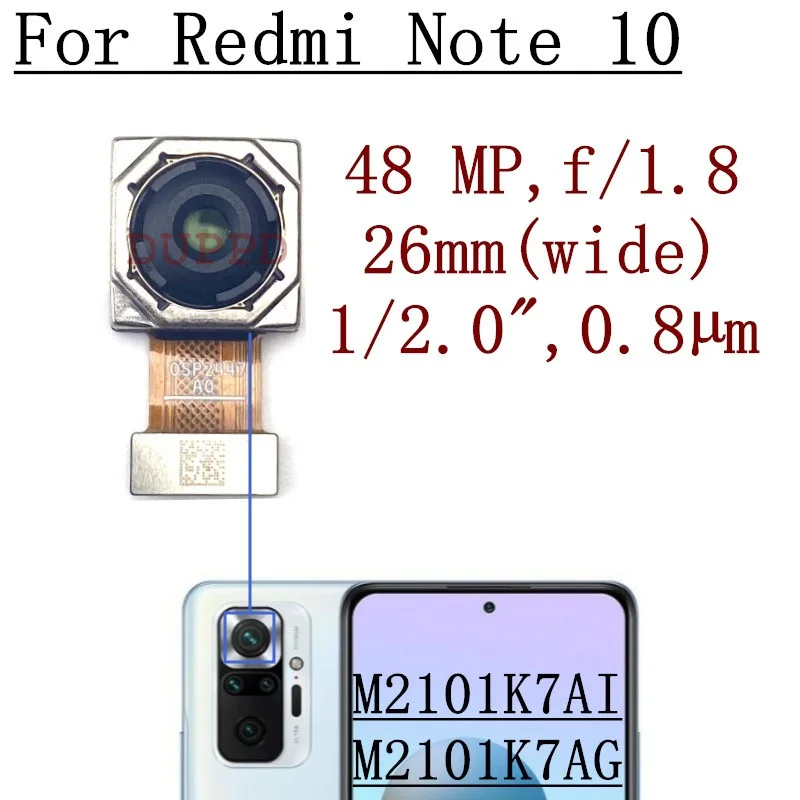 Rear Backside Camera For Xiaomi Redmi Note 10 Pro Note10 Lite 10S 10T Wide Back Facing Main Camera Module Flex Cable Parts