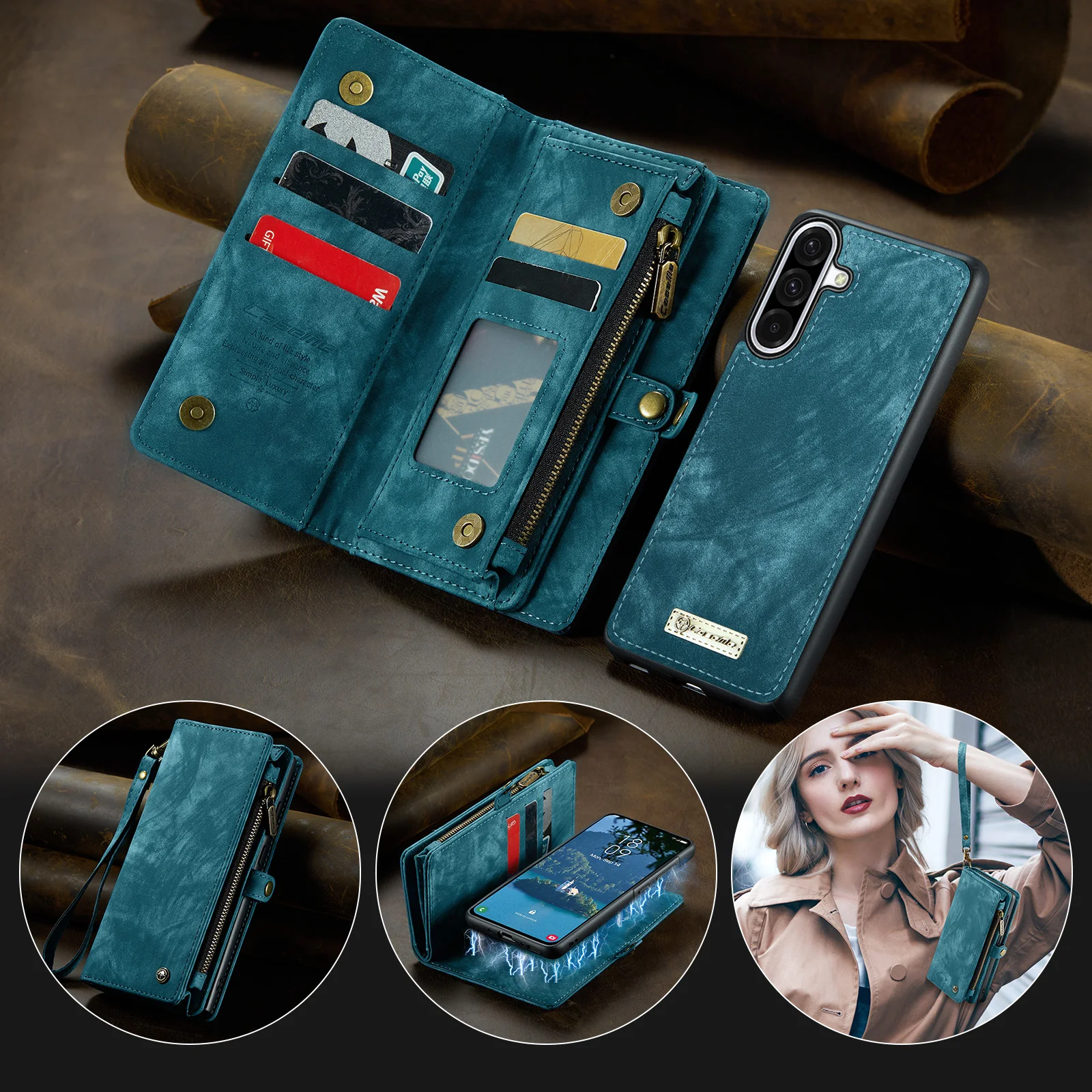 

Caseme-008 For Samsung Galaxy A17 A12 A13 A14 A15 A16 A25 A32 A33 A34 A35 A36 A52 A53 A54 A55 A56 5G Zipped Wallet Case Cover