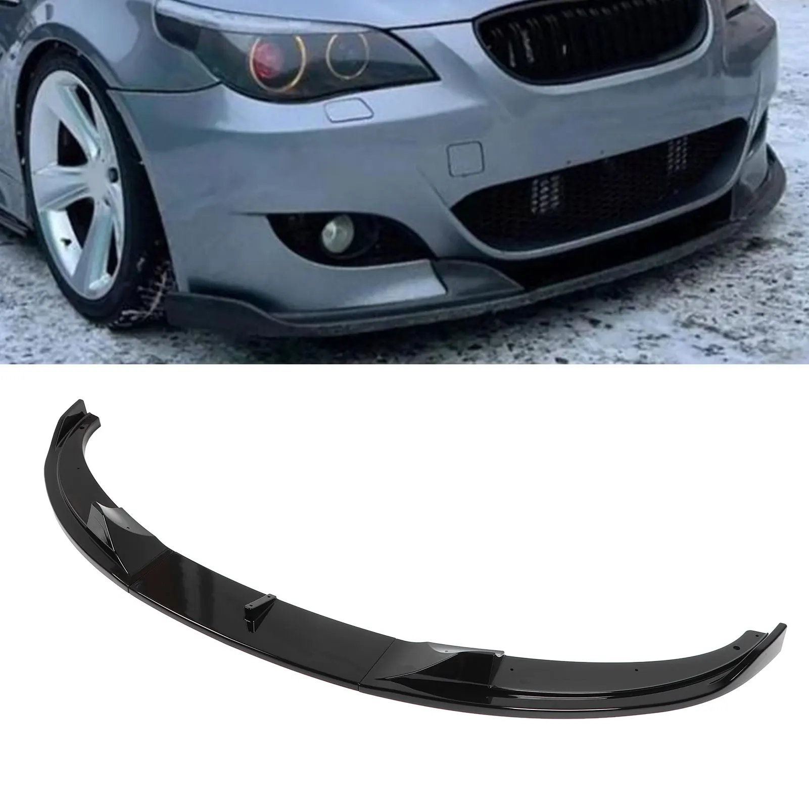 Front Bumper Lip Spoiler High Strength Sporty Bumper Lip Chin Splitter Diffuser for BMW E60 E61 M5 2005‑2010 Front Bumper Lip