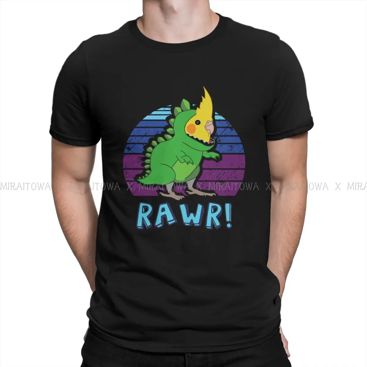 Animal Parrots Cockatiel Doodle RAWR Aesthetic Vaporwave Dinosaur T Shirt Grunge Men Tees Cotton Tops Harajuku Crewneck TShirt